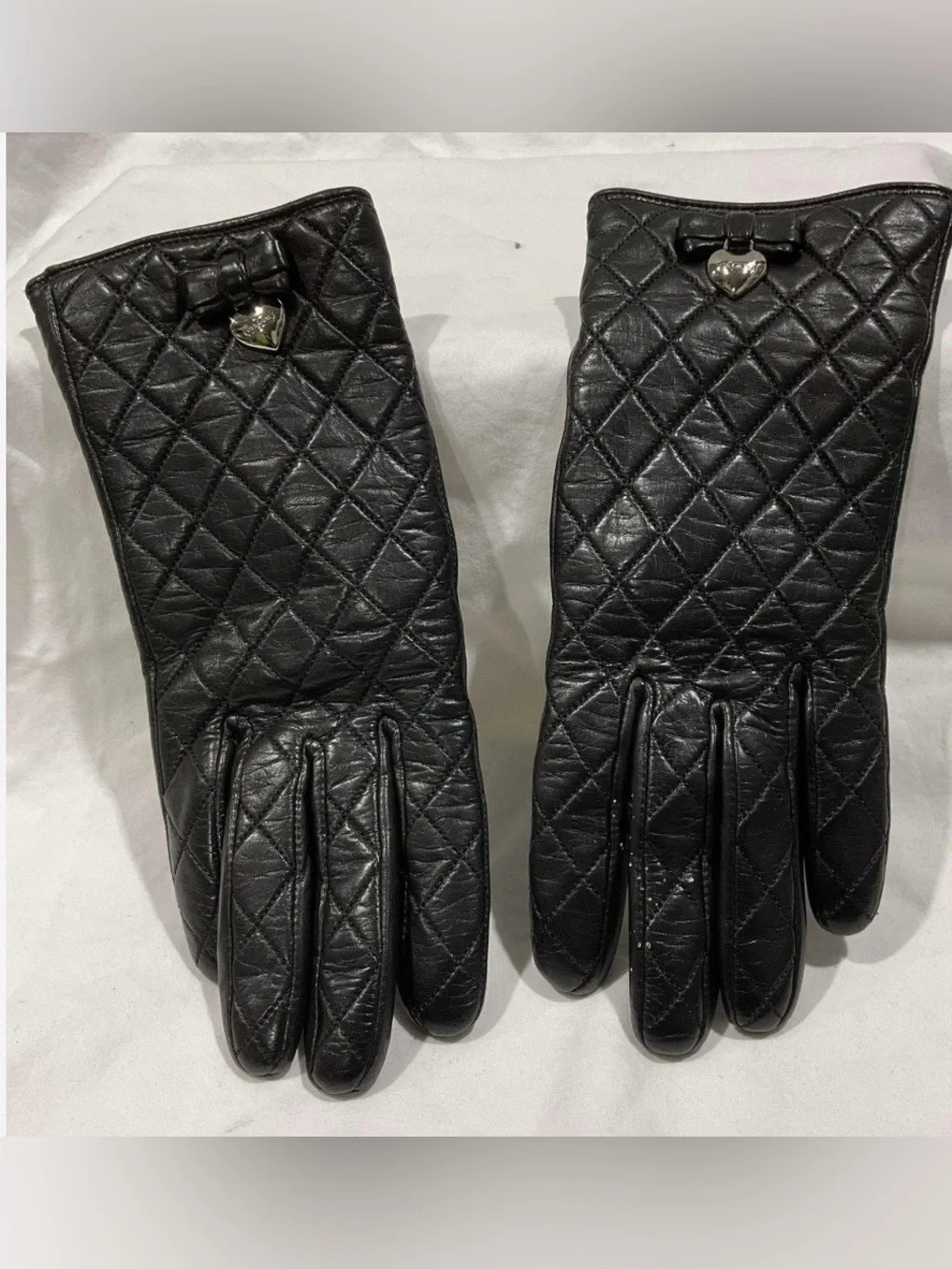 Coach Quilted Black Leather Women’s Gloves with Heart Accent